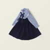Herbst 2025 Mädchen Gestreiftes Colorblock Langarmkleid mit Falschem Zweiteiler Koreanisches Design