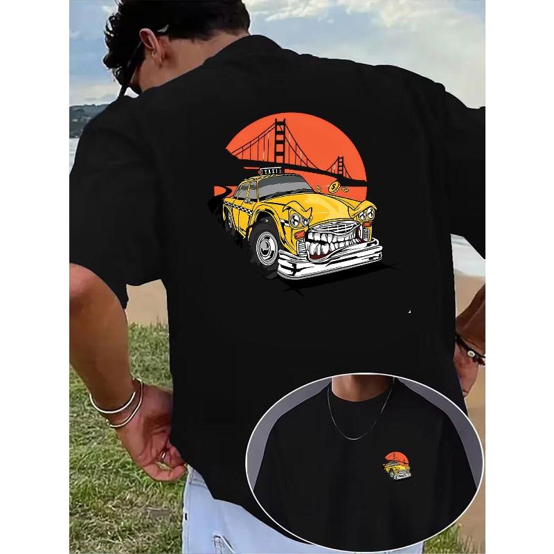 

Men s Summer Casual Short-Sleeve Crew Neck T-Shirt, Red-Orange Car Print Tee, Classic and Timeless, Collection, Eye-Catching and Versatile Trend S чёрный