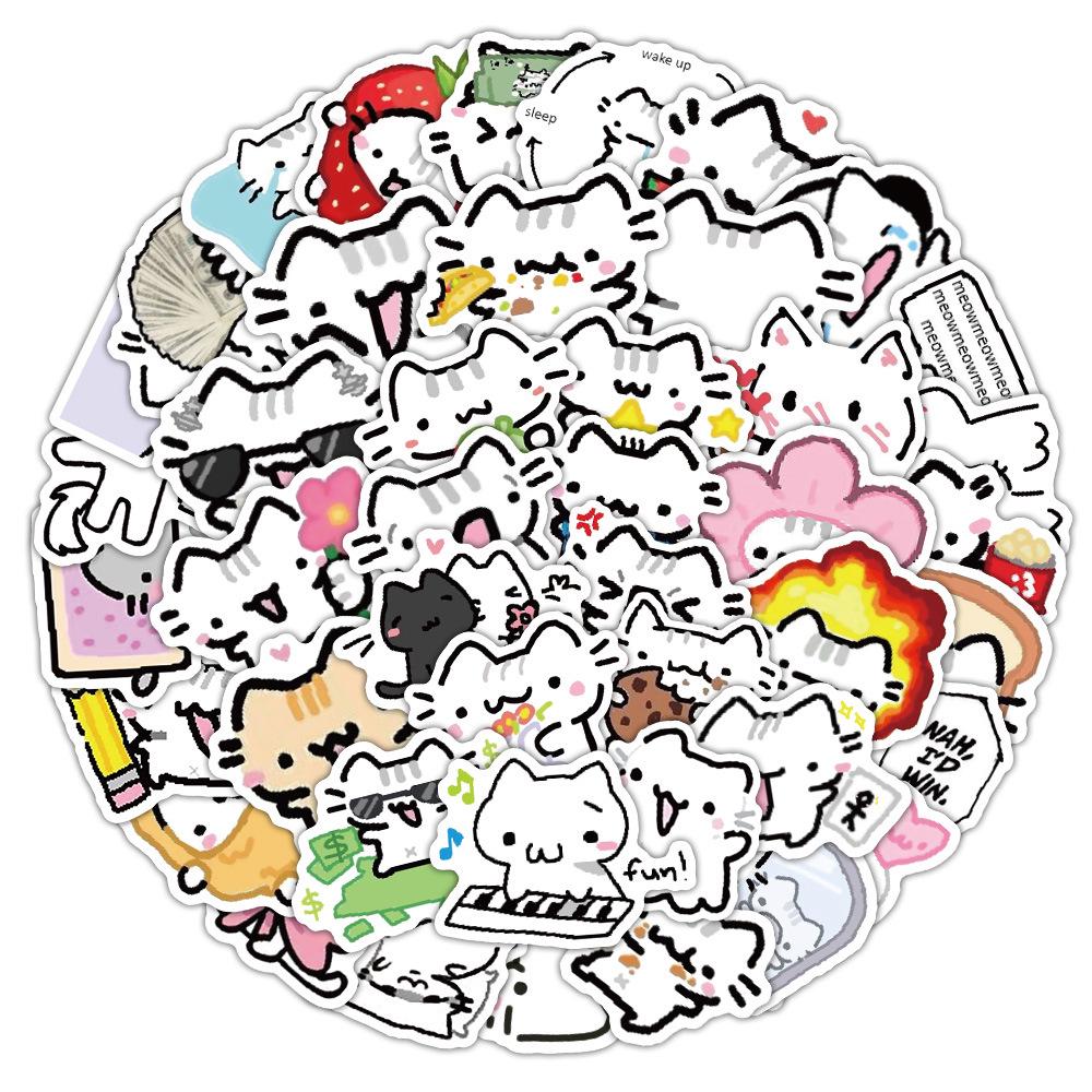 72 Cute Kitten Line Art Stickers: Cartoon Decorations for Phone Case & Laptop - Waterproof