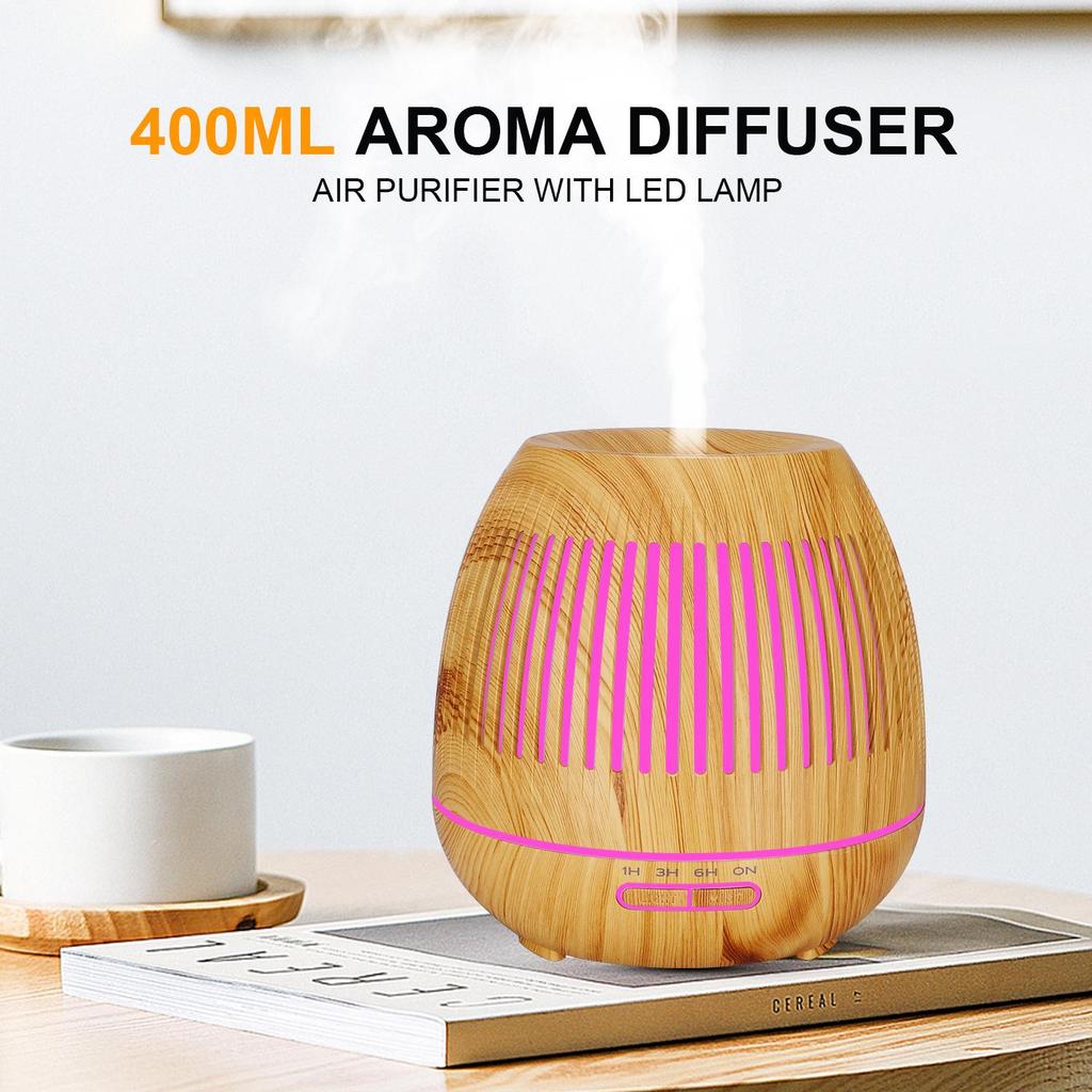 500ml Wood Grain Aromatherapy Diffuser & USB Humidifier - Large Capacity, Retro Design