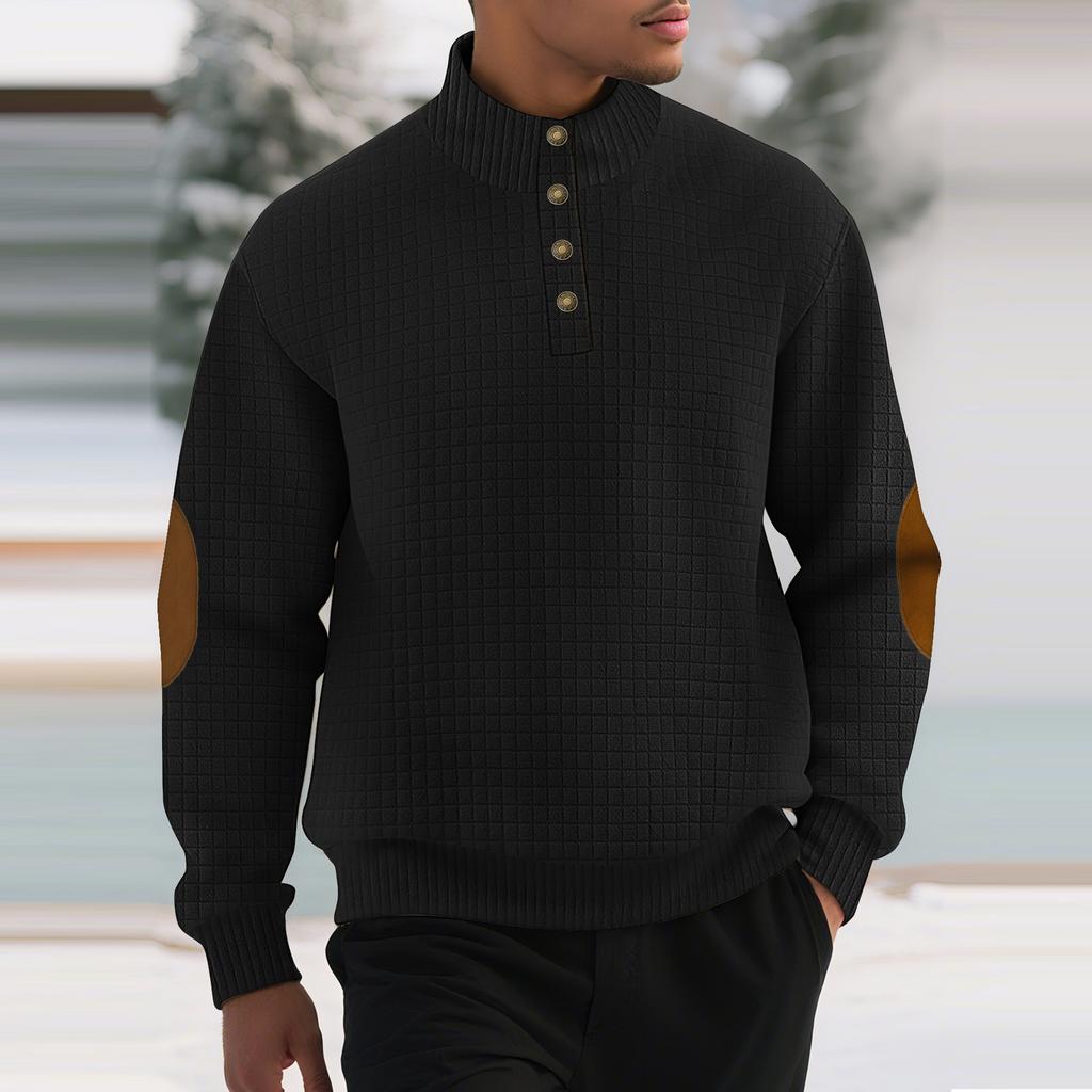 Men's Outdoor Leisure Sports  Small Checkered Stand-up Collar Long-sleeved Pullover Button-up Outdoor Sweatshirt