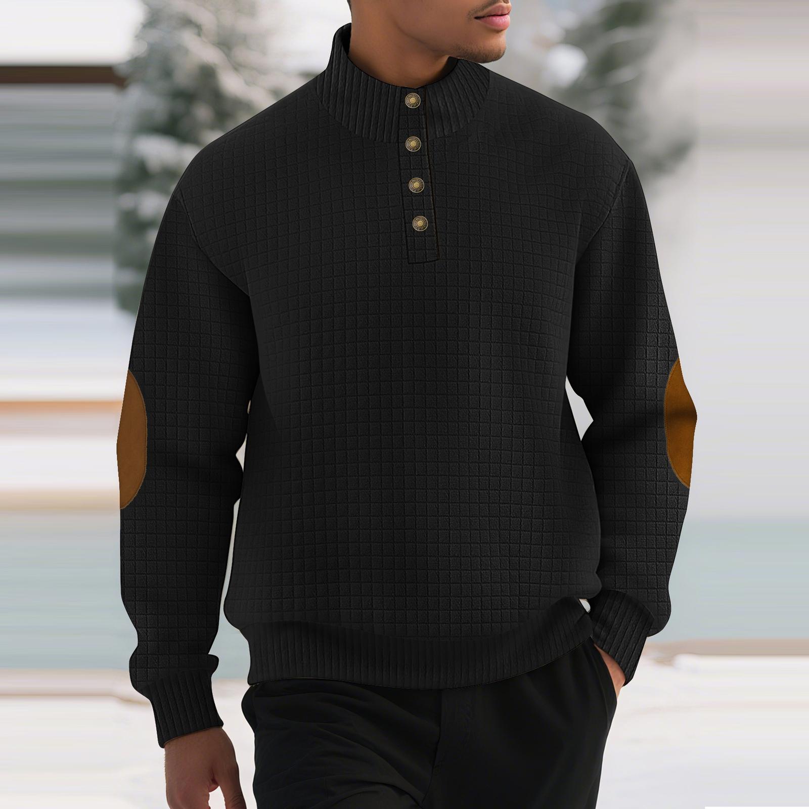 

Мужская спортивная толстовка для активного отдыха с мелким клетчатым узором, воротником-стойкой, длинными рукавами, пуловером, застежкой на пуговицы XXL чёрный