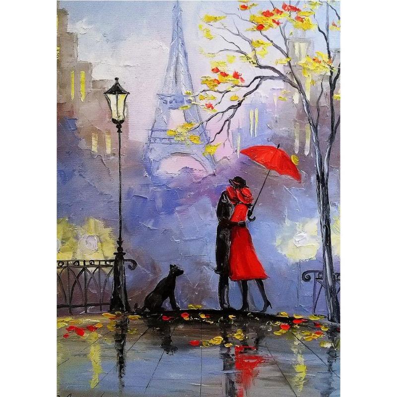 Scandinavian autumn rainy landscape poster, canvas, oil painting for lovers, outdoor wall painting for the modern living room