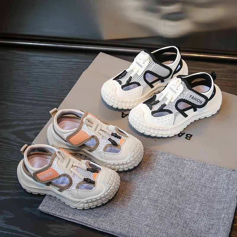 Kids Casual Shoes Hollowed-out Non-slip Children Sports Sandals Toes Capped Soft Sole 2025 Summer Students Mesh Shoes Breathable