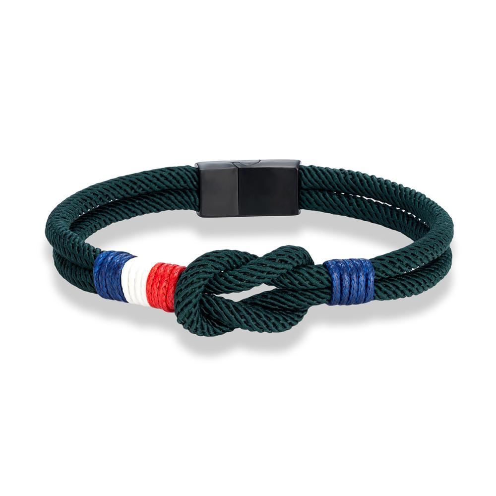 

Black Stainless Steel Square Knot Rope Bracelet Men Women Handmade Woven Double-Layer Design France Flag Couple Jewelry 23cm зелений