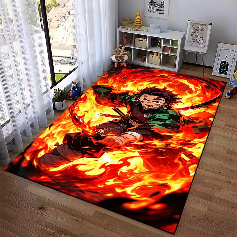 Fiery Samurai Warrior Carpet with Sword Anime Art Design Suitable for use as an anti-slip for living room bedroom sofas