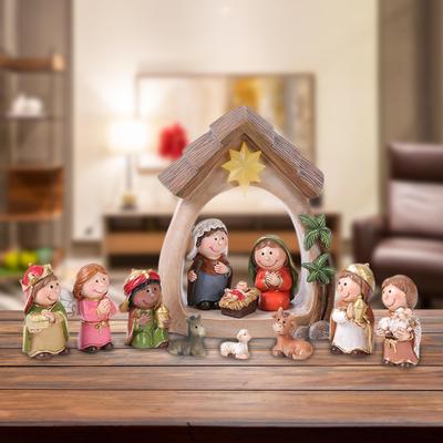 12x Nativity Scene Set Religious Figure Manger Group with Light Resin Catholic Jesus Child for Shelf