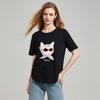 Women's Cat Print Beaded Short Sleeve T-Shirt