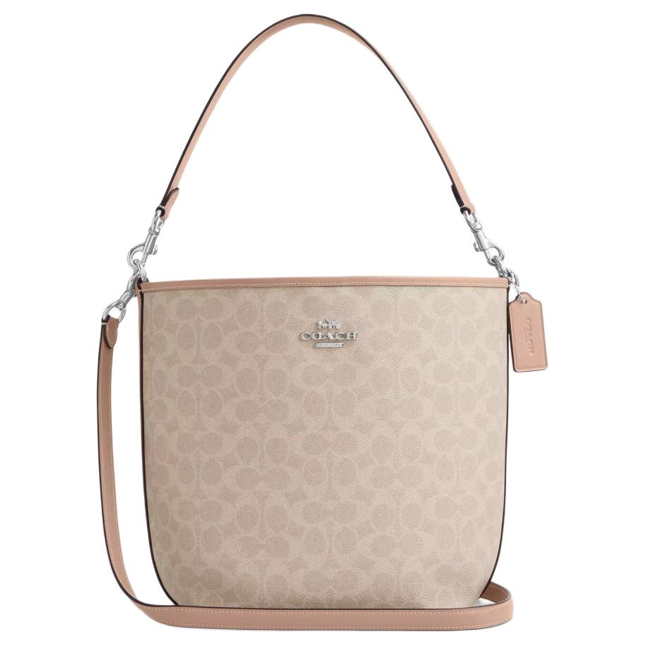 Coach City Bucket 17 Monogram Metal Logo Signature Coated Canvas Tote Shoulder Bag Small Women Bags Beige CT800-SVPWH