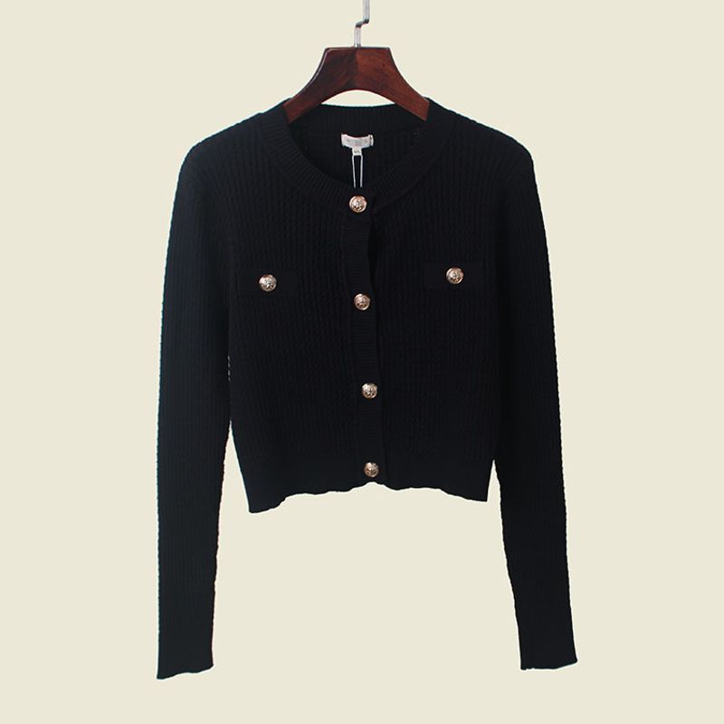 Fall 2024 New Arrival Cardigan Classic Style Socialite Small Loose Long Sleeves Knitting Outer Tops round Neck Metal Buckle Outwear