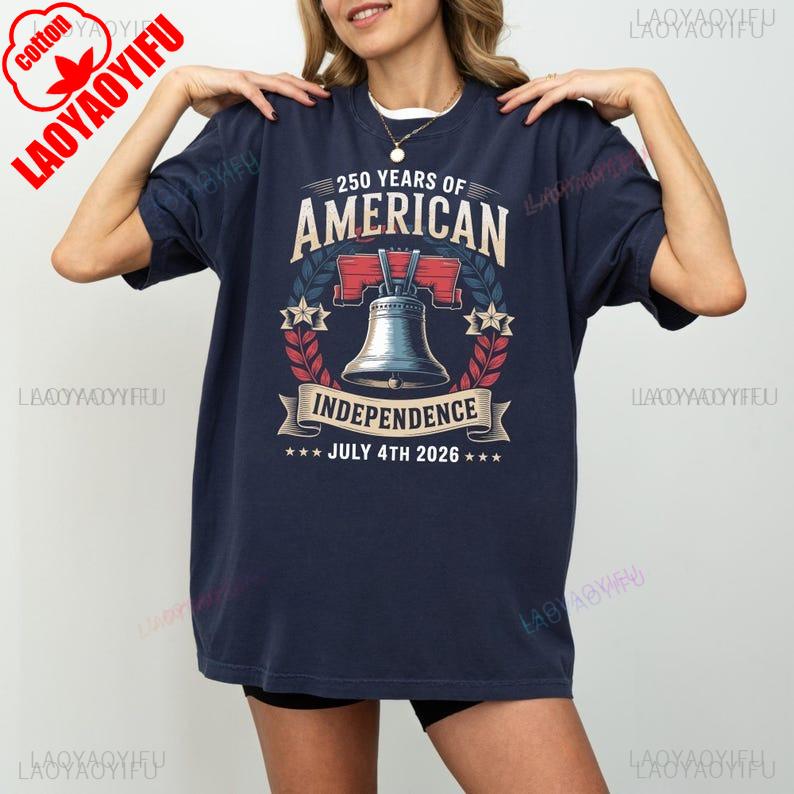 Liberty Bell 250 Years July 4th 2026 Shirt Independence Anniversary Vintage Patriotic Graphic Shortsleev printed Tshirt tops