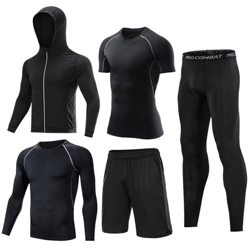 Mens 5-Piece Quick Dry Breathable Cycling Jersey Set Training Running Sportswear