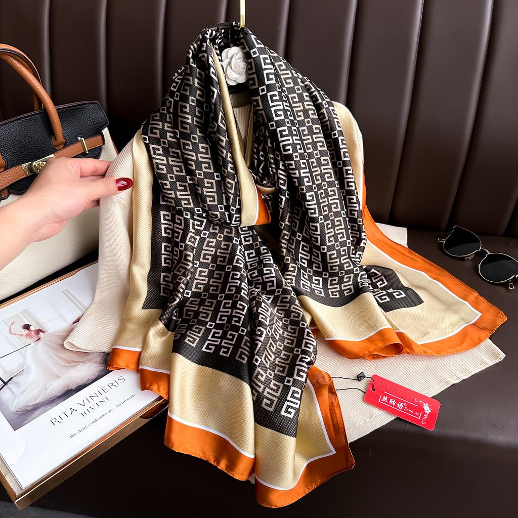  180*90cm Luxury Brand Spring Summer Autumn Women Clothing New Fashion Color Matching Printed Silk Scarf Lady Shawl Turba