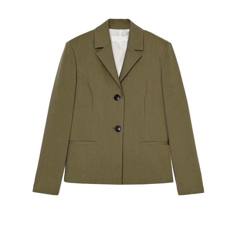 

Spring New Women s Clothing Straight-Leg Trousers 2423597 Lapel Texture with Padded Shoulder Suit Outwear 2419597 Shallow khaki Tops XS