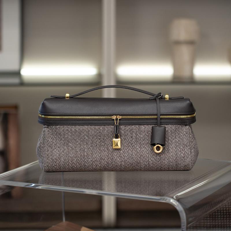 Cross-border 26 new calfskin lunch box bag old money wind leather hand carry handbag large capacity shoulder messenger bag women