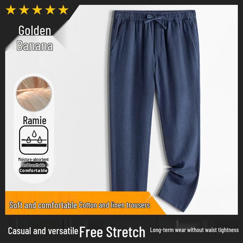 Men s Ramie Blend Casual Straight-Leg Pants 2XL