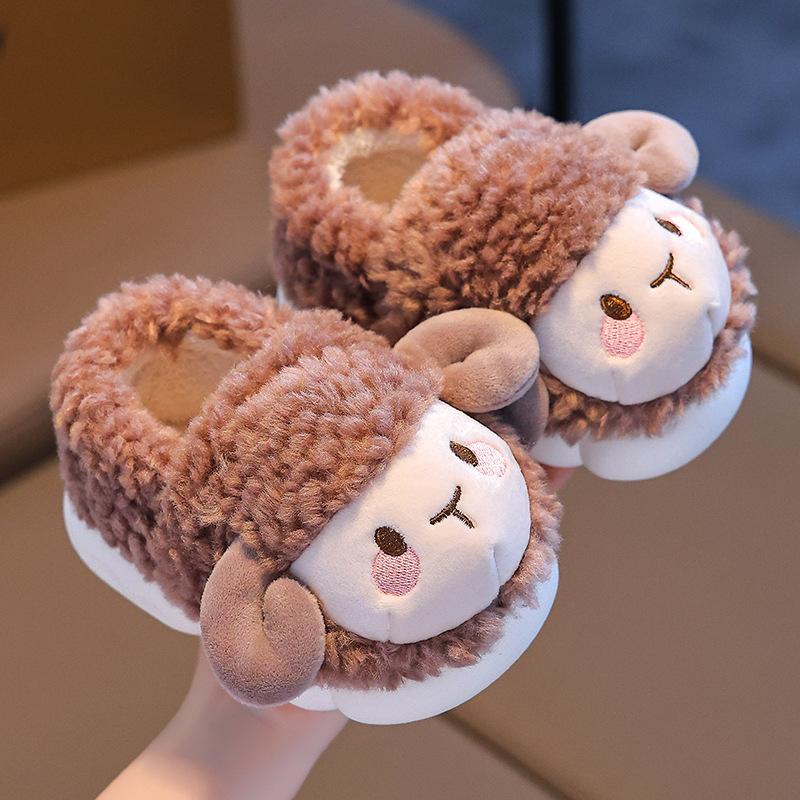 Winter Children's Cartoon Cotton Shoes Fashion Girls' Warm Plush Home Slippers Boys' Non Slip Velvet Fluffy Floor Shoes