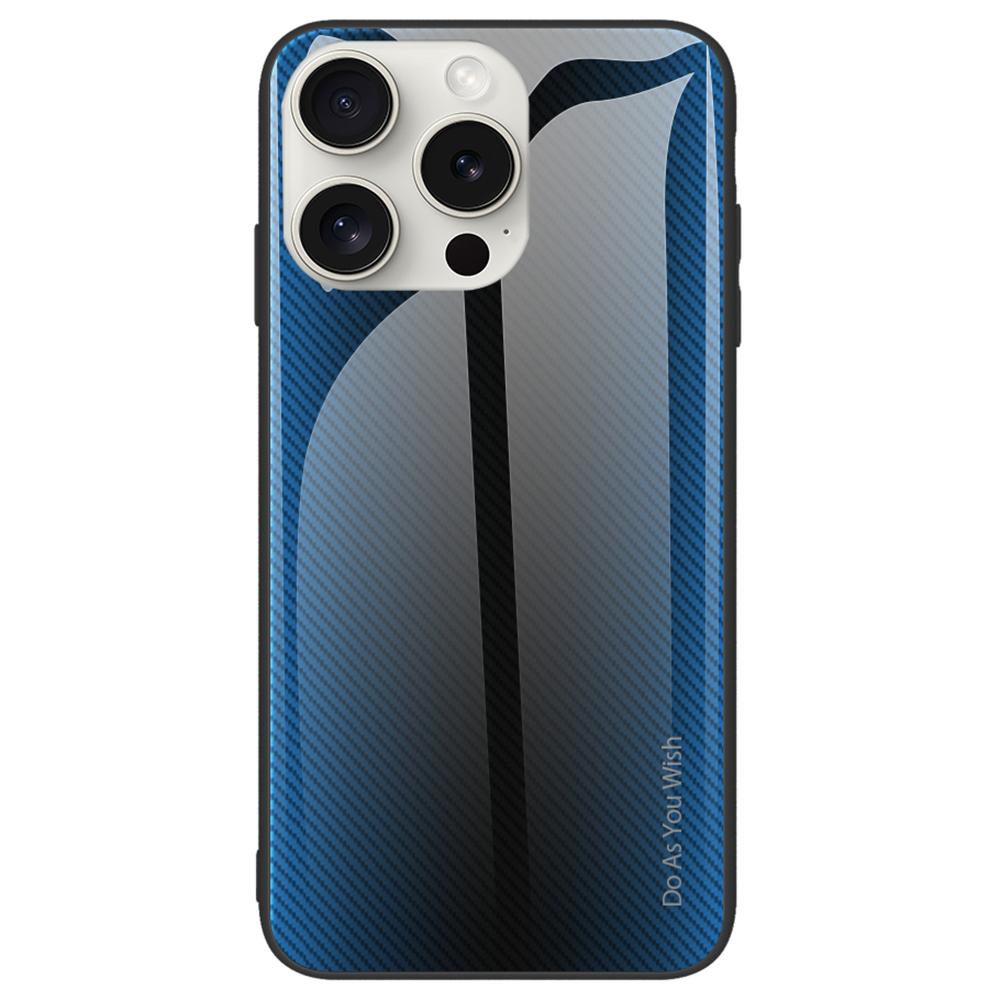 For iPhone 16 Pro Case Tempered Glass+TPU Phone Cover Carbon Fiber Texture