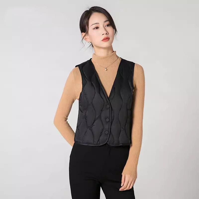 

White duck down down vest women s 2025 winter new slim fit light V neck inner wear vest liner tide XL чорний