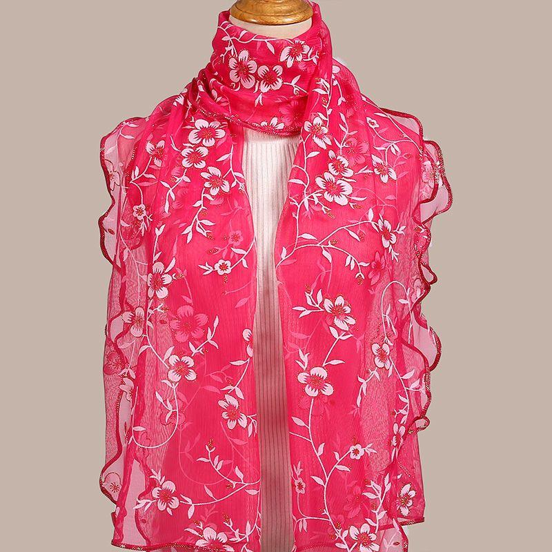 Bohemianischer geprägter Blumendruck Türkis & Weiß Schal Stola für Damen | Leicht Atmungsaktiv Winddicht | Maschinenwaschbar