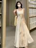 [Practice] Retro Ink Printing Suspender Dress Women's Summer Waist and Thin Big Swing Skirt A Word Length