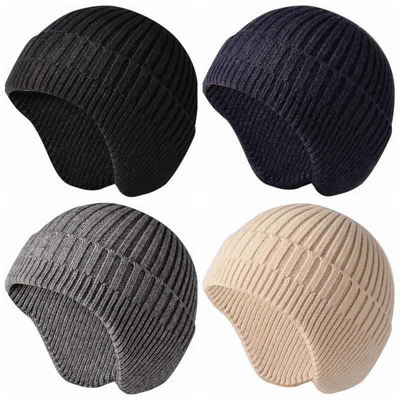 Autumn and winter wool hats, men's and women's solid color ear caps, thickened thermal pullover hats, outdoor riding wool hats, ski hats