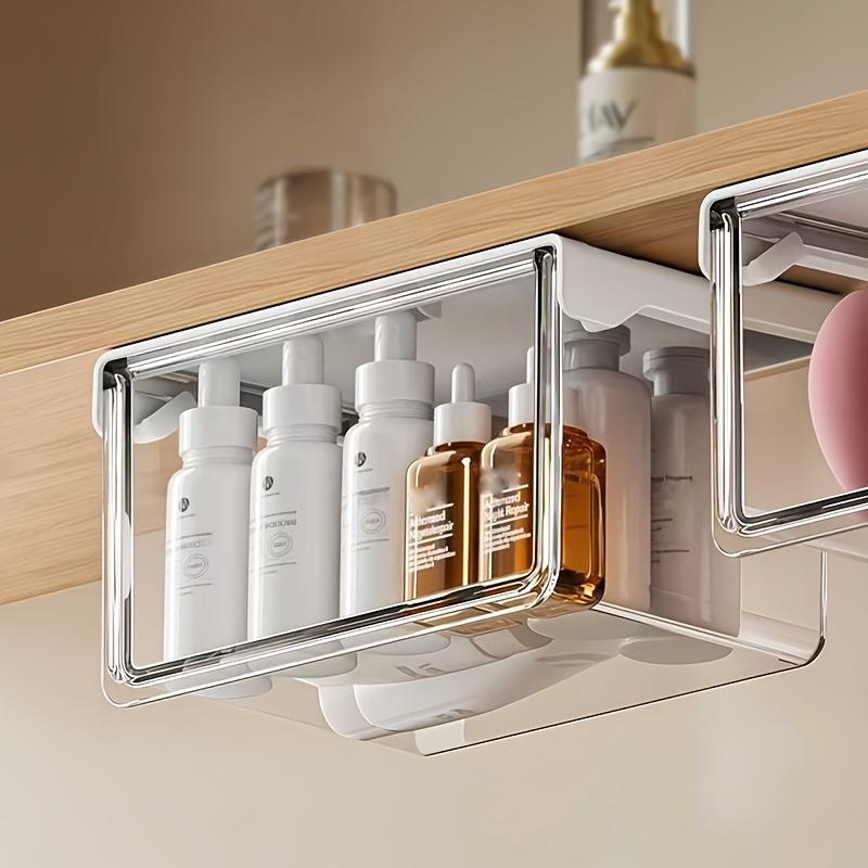 Transparent Drawer Storage Box Pull-Out Under Mirror Cabinet Oragnizer Case Bathroom Cotton Stick Makeup Holder