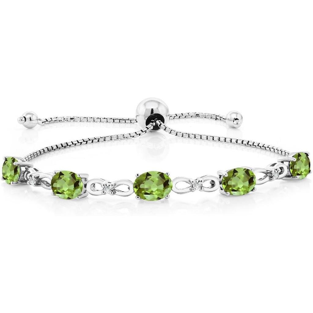 Gem Stone King 3-6 Cttw Gemstone Birthstone and Accent Lab Grown Diamond Tennis Bracelet For Women | 925 Sterling Silver | 7X5MM Oval | Adjustable