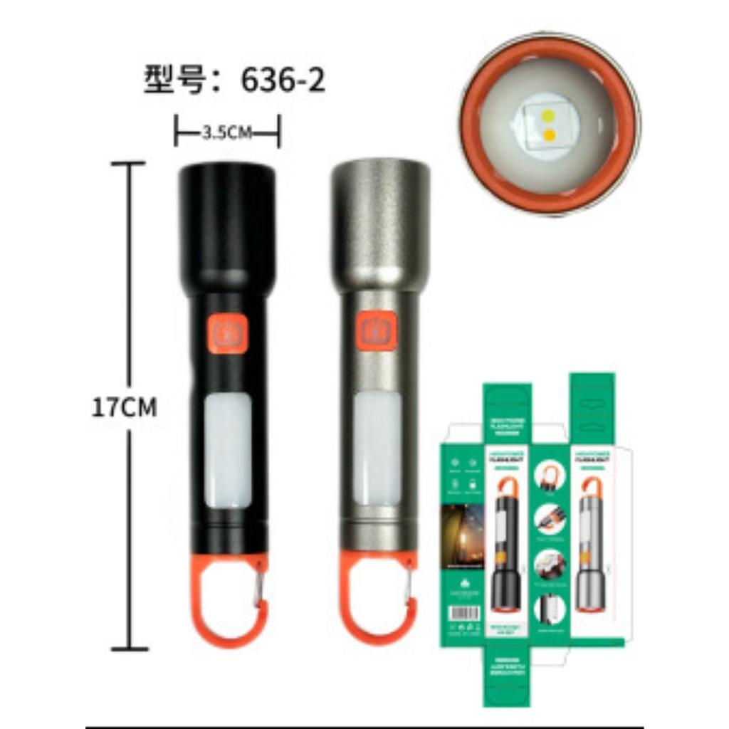 LED Rechargeable Flashlight, Aluminum Alloy Zoomable Torch with Multiple Light Modes, Portable Hook Design Outdoor Emergency Work Light
