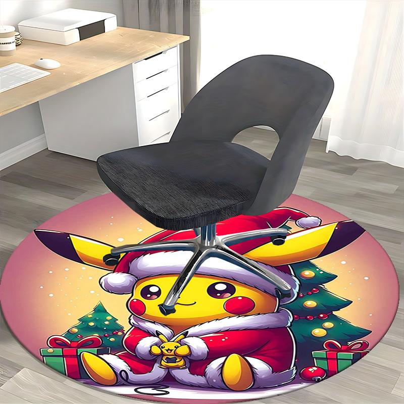 1pc Christmas Pikachu Santa Claus Round Carpet - Anime Design, Holiday Gift, Office Chair Mat, Non-Slip Rug for Home Decor, Living Room