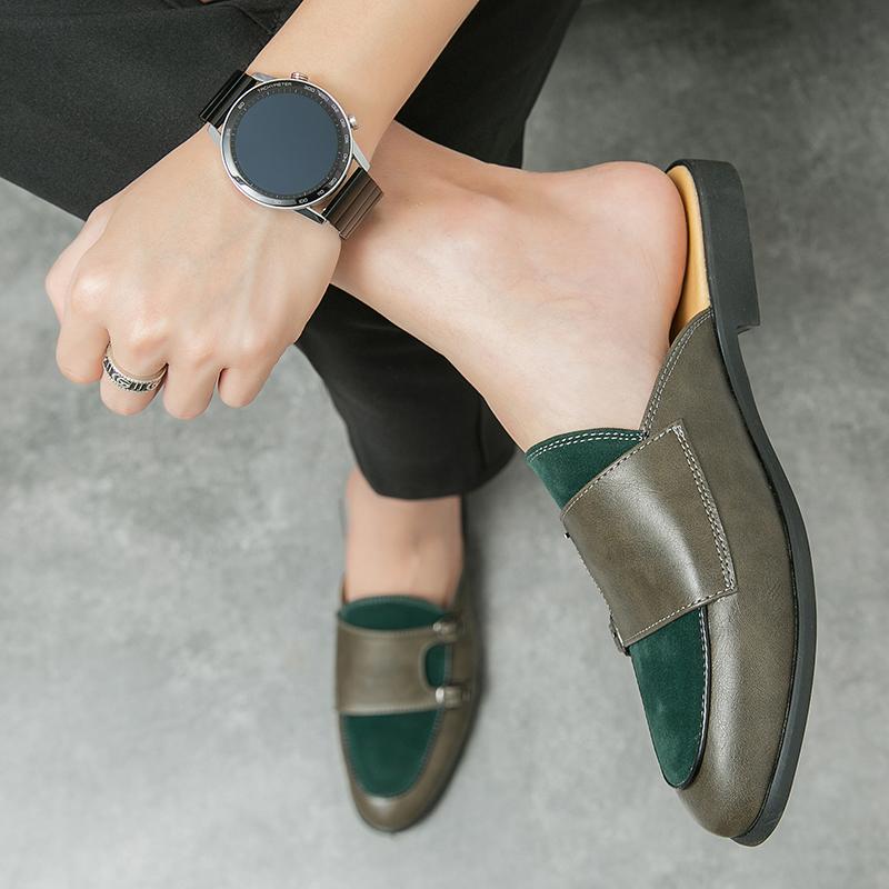 2025 Leather Breathable Half Slipper Men Men's Flats Shoes Male Outdoor Mens Slip on Shoes Male Comfortable Walking Shoe