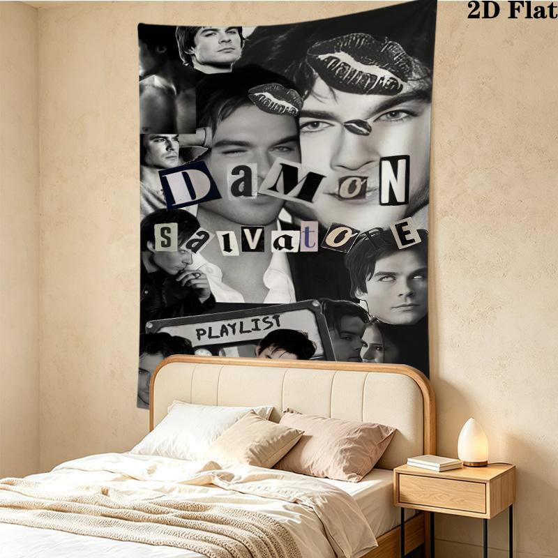 Damon Salvatore Wall Tapestry Aesthetic Wall Hanging Printed Fabric Blanket Decorative Tapestries For Bedroom Living Room Home Decor