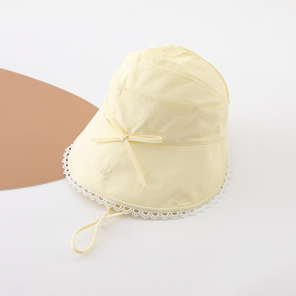 Princess Lace Trim Fisherman Hat Cotton Sun Protection Hat Wide Brim Hat  3-8 Years Old Girls