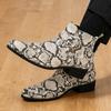 Fashion New Men's Pointed Rock Punk Snake Skin Leather Casual Chelsea Ankle Boot Male Winter High Tops  Shoes Zapatos Hombre