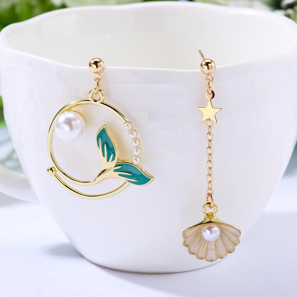 Chinese Fox Mask Folding Fan Asymmetrical Long Tassel Earrings For Women Girls Cherry Blossom Ear Hook Christmas Jewelry