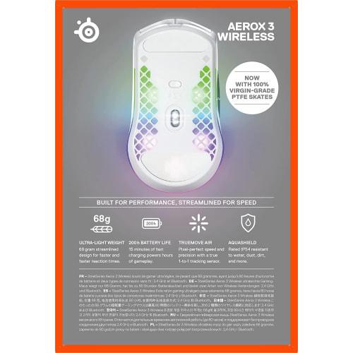 SteelSeries Gaming Mouse Wireless Aerox 3 Snow Wireless Ultra Light TRUEMOVE AIR Sensor Quantum Wireless 2.0 Technology IP54 Standard Waterproof Dustp