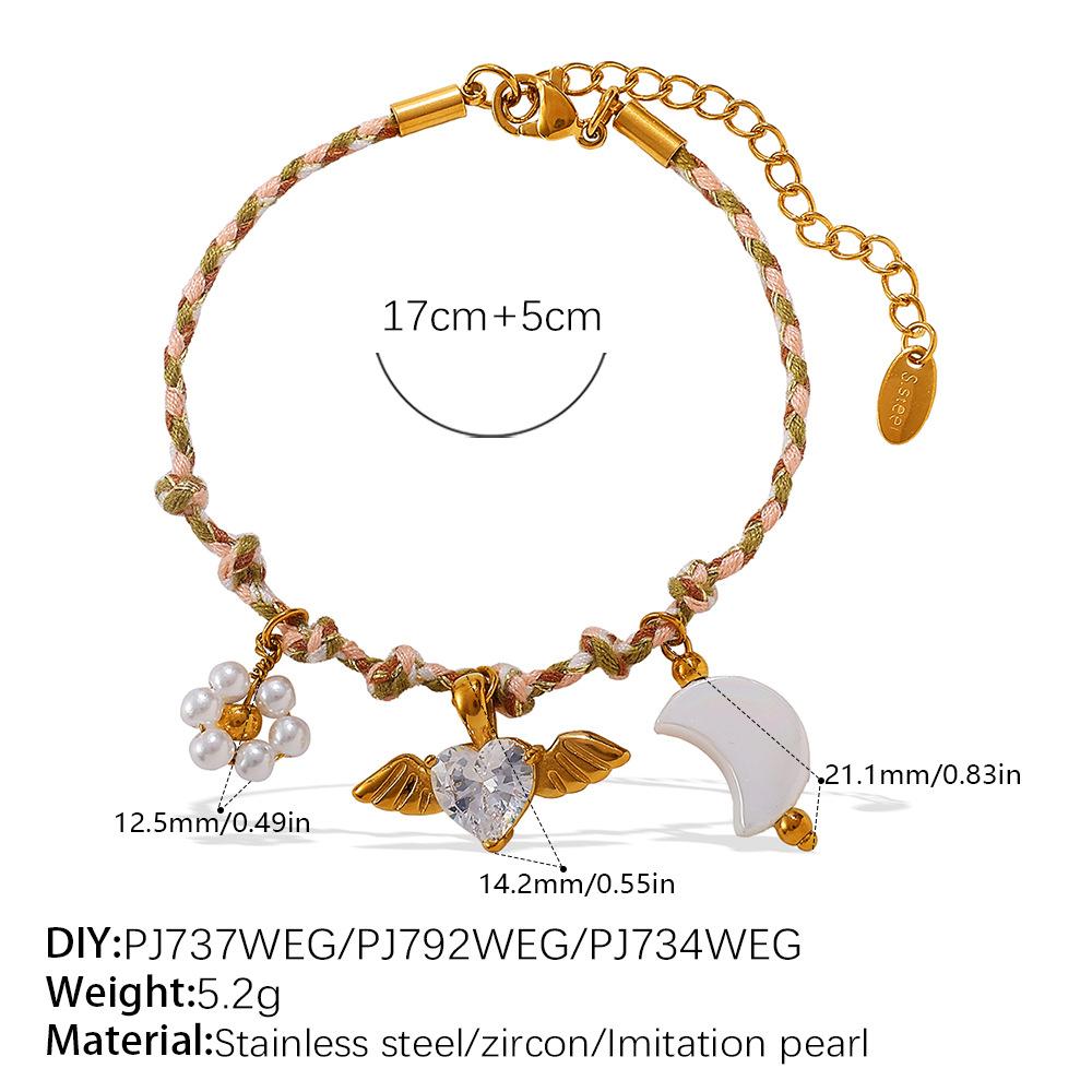 Vintage seaside style DIY freshwater pearl pendant bracelet stainless steel gold-plated ceramic pendant necklace female