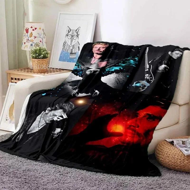 Rock Star Johnny Hallyday Flannel Blanket Rock'n Roll Soft Cover Lightweight Warm Plush Bed Sofa Chair Blanket