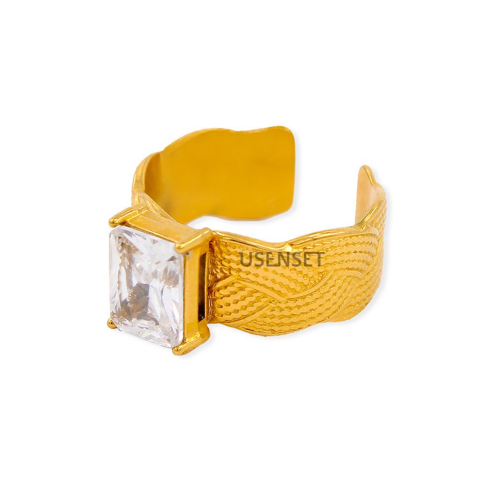 Exquisite Retro Geometric Zirconium Stainless Steel Adjustable Ring for Women