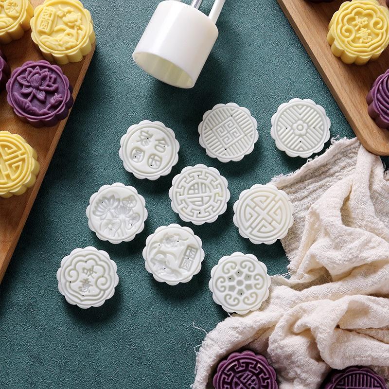 1 Set Diy Mooncake Mold Plastic Hand Press Pastry Mold Mung Bean Cake Embossing Kitchen Baking Tool Cookie Moon Cake Cutter