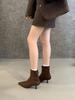 2025 Temperament Pointed Thin Heel Short Boots Women's Splicing Design High Heel Elastic Thin Boots Suede Ankle Single Boots