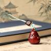Sandalwood Cute Pear Carved Phone Lanyard with Green Tongue - Cartoon Couple Pendant & Bag Decoration