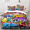 Graffiti Hip Hop Modern Street Art Bedding Set Boys Girls Twin Queen Size Duvet Cover Pillowcase Bed Kids Adult029