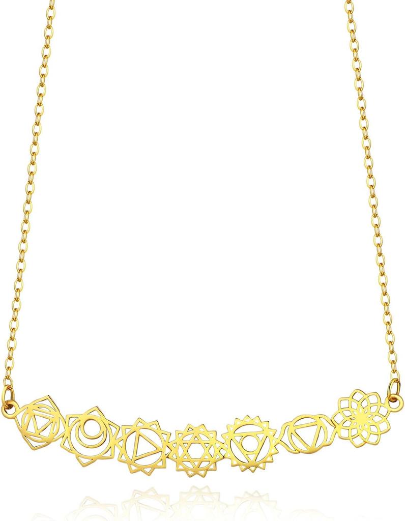 Gold 7 Chakra Necklace for Women Long Pendant Yoga Jewelry Fashion Accessories Adjustable Chain Spiritual Necklace Y-shaped Jewelry Gift for Women