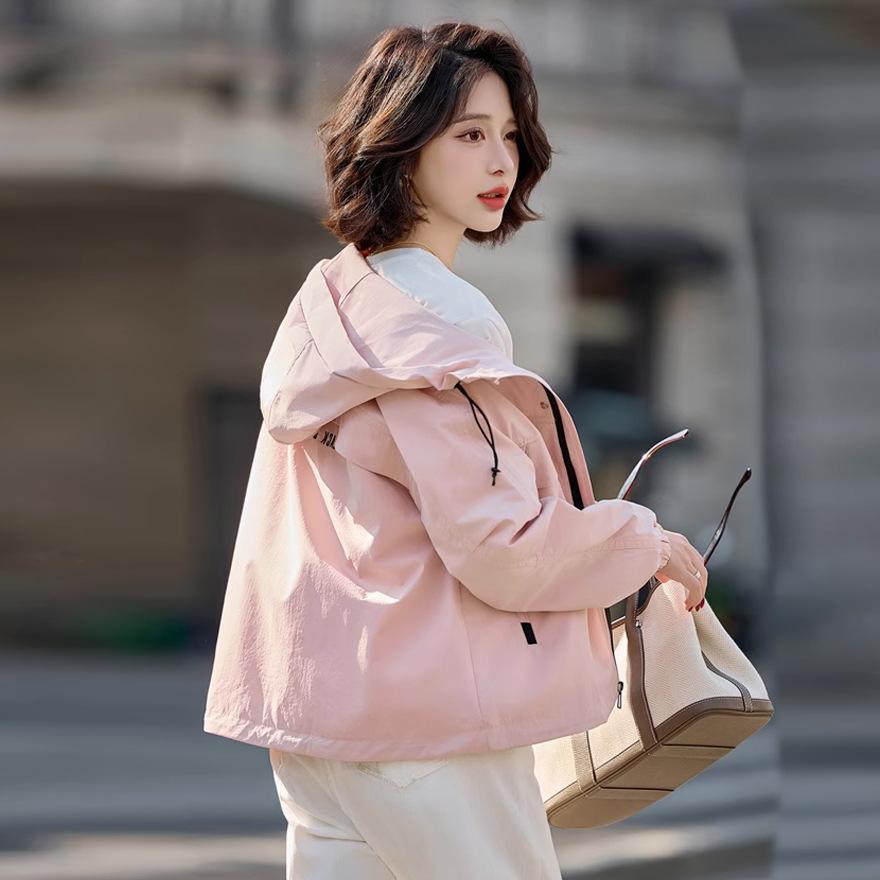 Hooded jacket women's short new spring and autumn small loose casual versatile jacket top