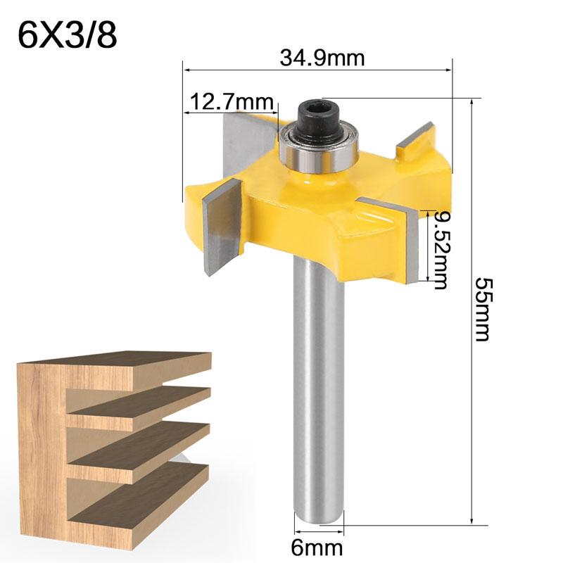 1/3pc 6mm 1/4 Inch Shank T Type Bearings Wood Milling Cutter Industrial Grade Rabbeting Bit Woodworking Tool Router Bits for Wood
