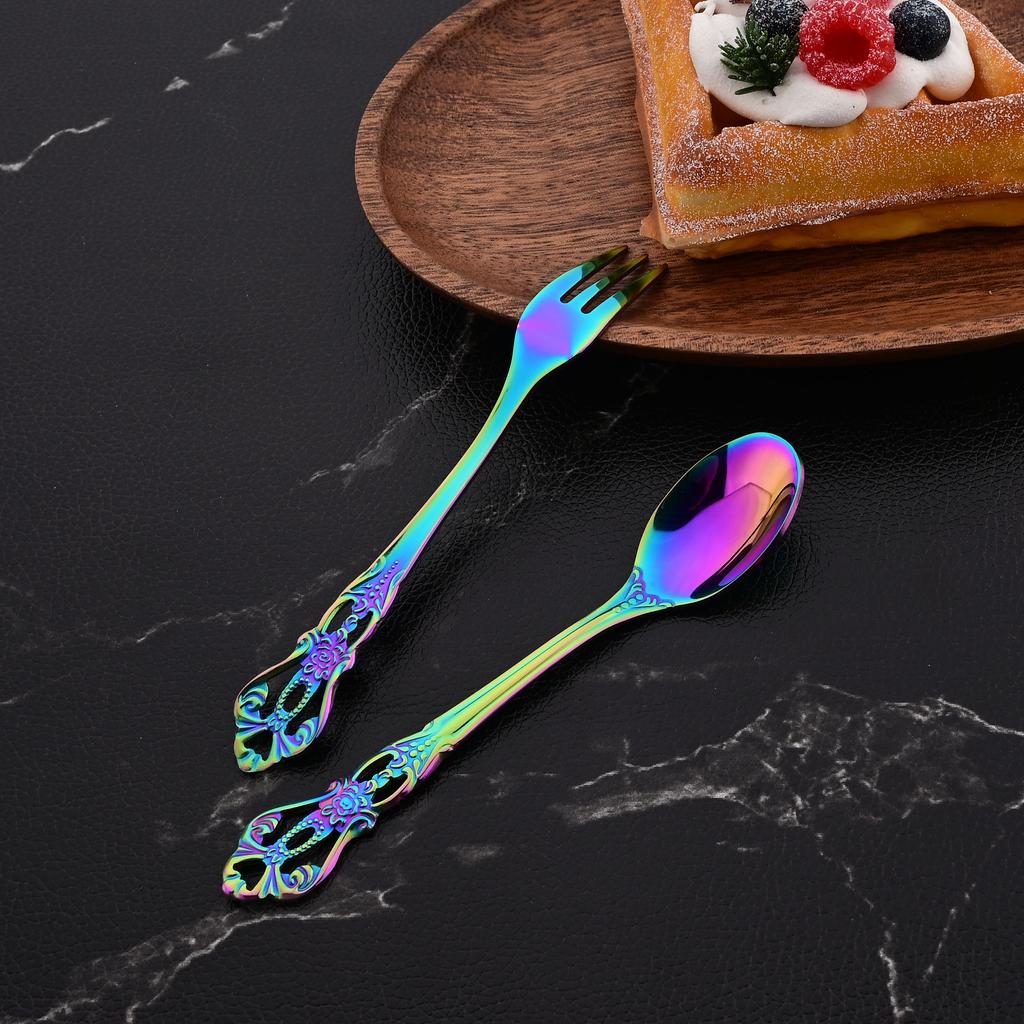 16Pcs Stainless Steel Teaspoon and Fruit Fork Set Afternoon Tea Small Dessert Spoon Fork Kitchen Tableware Western Style Dinnerware