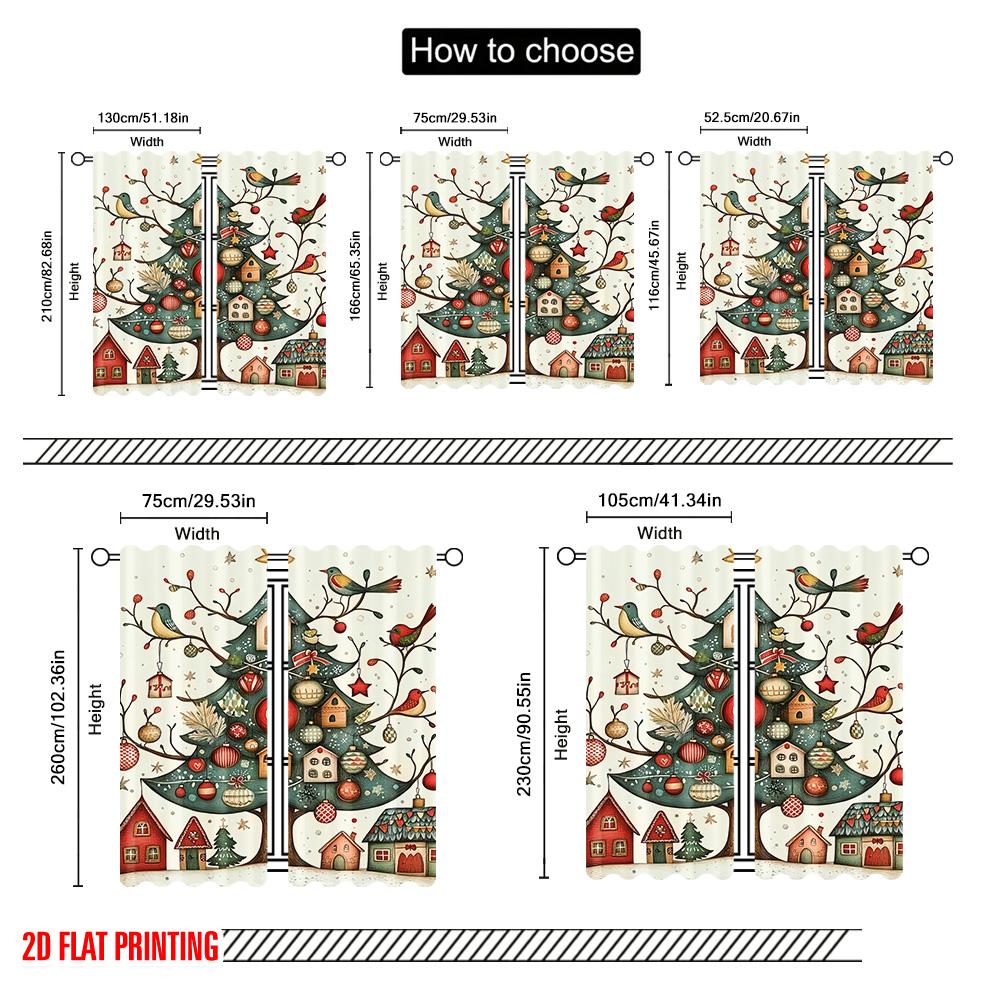 2 st 2D platt tryck God Jul Populära Gardiner Julstad 100% Polyester Utan Elektricitet Festlig Väggdekor Använd