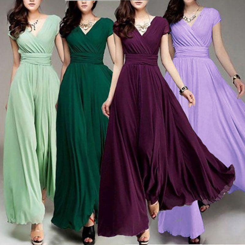 Women Formal Long Evening Prom Party Bridesmaid Chiffon Ball Gown Cocktail Dress