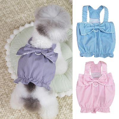 Pet Striped Dress Spring Summer Sleeveless Large Bow Small Dogs Cats Dress Breathable Pet Costume Outfit Apparel